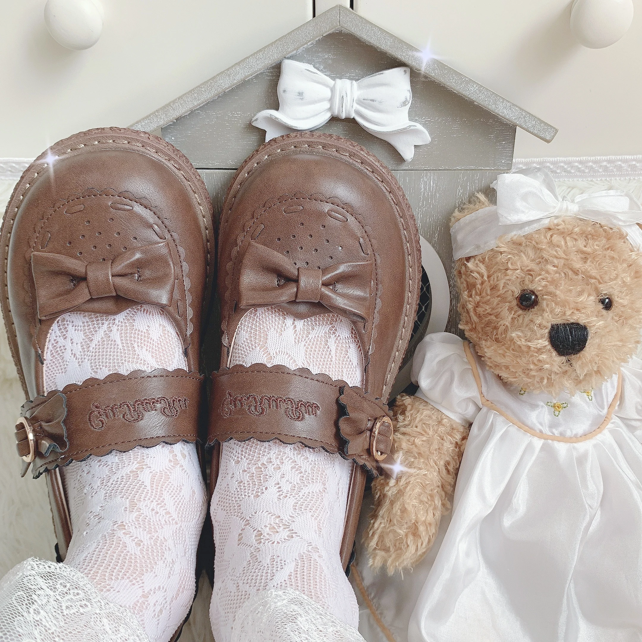 

Sweetheart Cookies Original Big Head Doll Shoes Cute Bow Retro Round Head Lolita Jk Uniform Leather Shoes