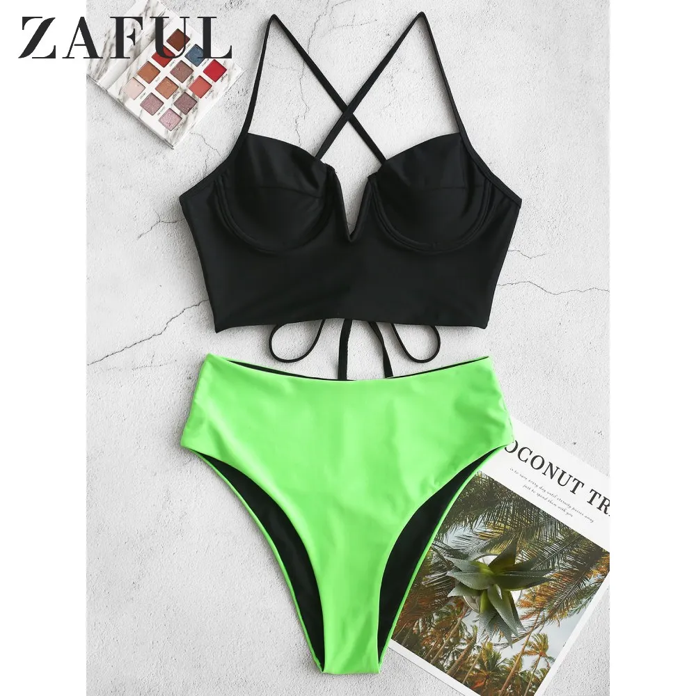 Женский раздельный купальник танкини ZAFUL с v образным вырезом со стальным кольцом