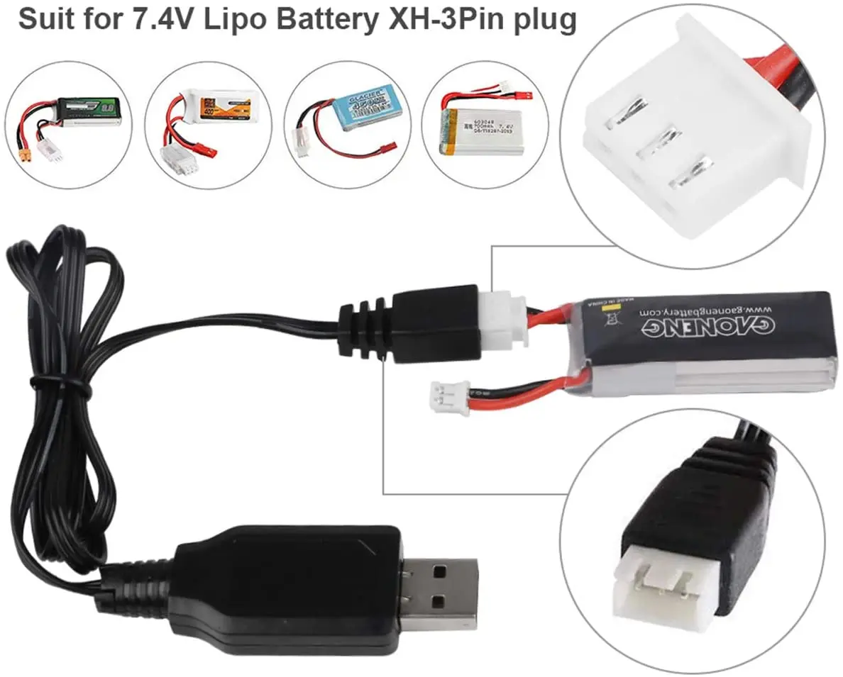 Chargeur USB Lipo 7.4V 1A avec câble XH-3P 63cm