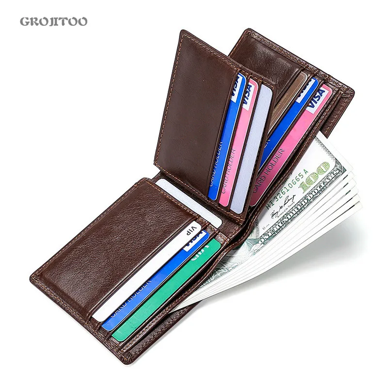 

GROJITOO New Creative Stitching Genuine Leather Men's Wallet Rfid Anti-theft Wallet Cowhide Multifunctional Wallet Card Purse
