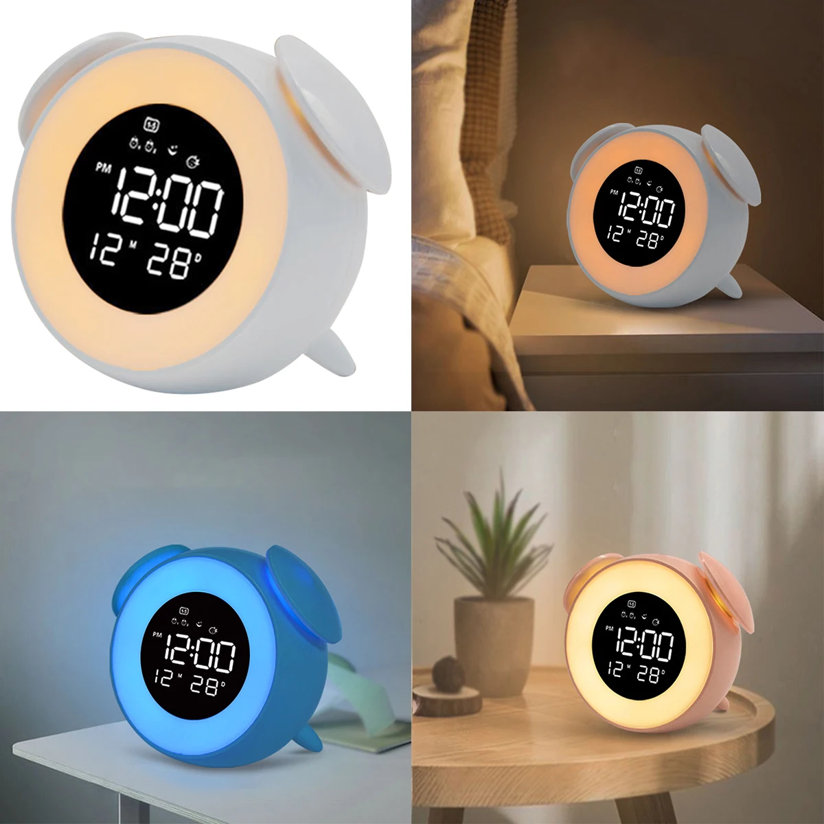 

Digital Table Alarm Clock LED Clock For Children Desktop Clock Natural Sound Wake Up Clock Calendar Frontal Decoration 3 Colors