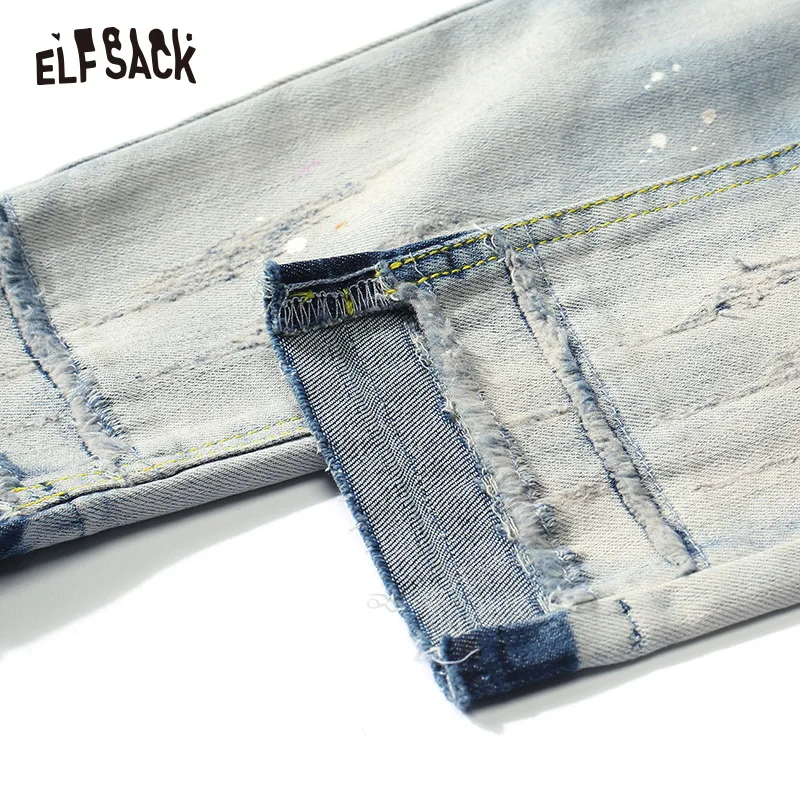 ELFSACK потертые джинсовые женские джинсы осенние модные Лоскутные женские брюки со средней талией Прямые уличные повседневные брюки