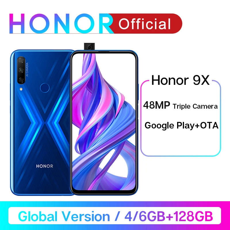 

Global Version Honor 9X Smartphone 6G128G Not 9Pro 48MP Triples Cam 6.59'' Mobile Phone Android 9 4000mAh OTA Google Play