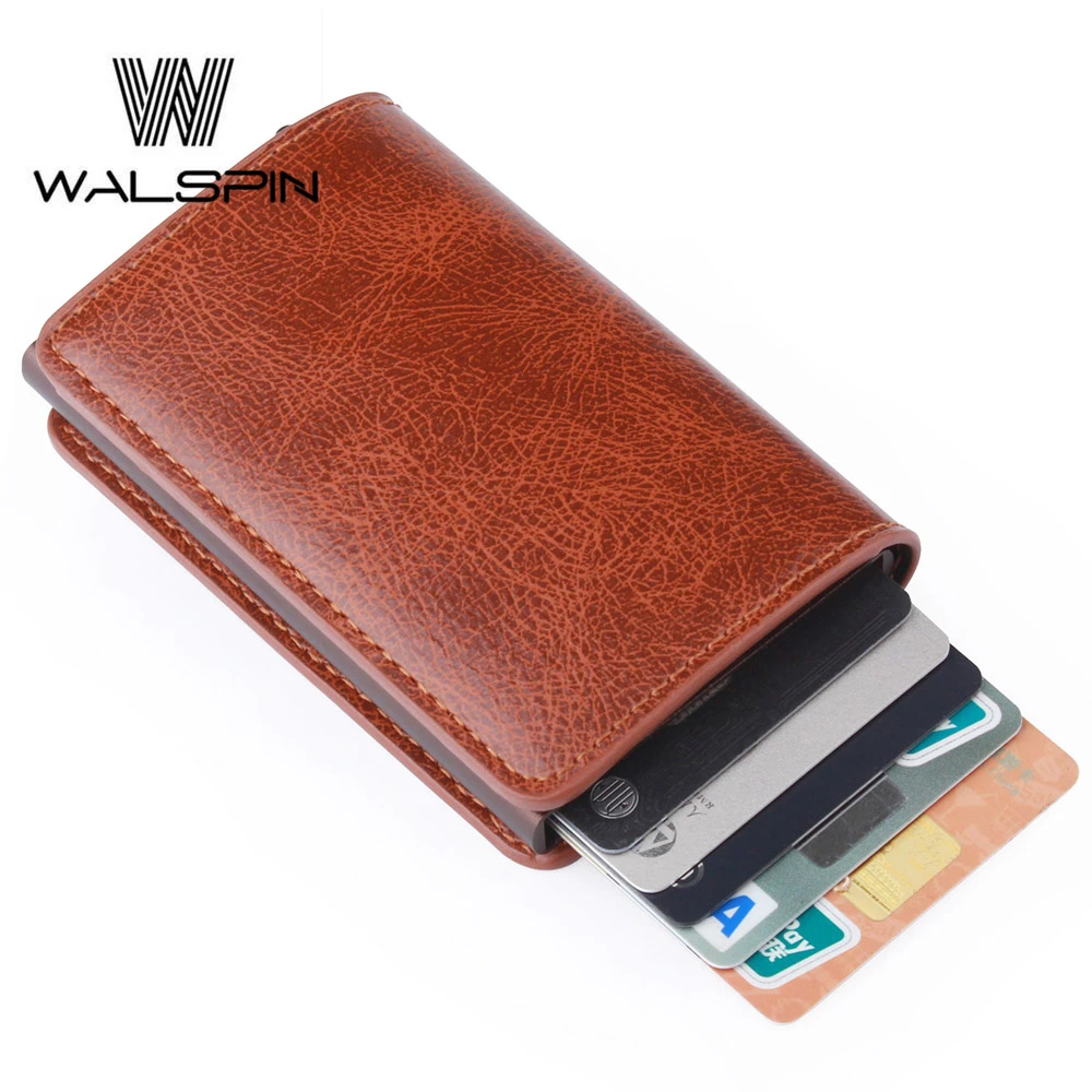 Tarjetero Rfid para hombre, monederos de aluminio, Mini billetera delgada Metal tarjeta de crédito Pop up automática, monedero corto Vintage|Carteras| - AliExpress