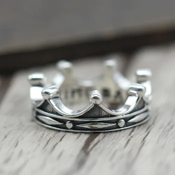 

S925 Sterling Silver Jewelry Retro Personality Tide Section Street Wind Crown Closed Mouth Ring Thai Silver Male Female Ring