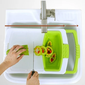 

Drain Cutting Board Retractable Chopping Block Meat Vegetable Fruit Cutting Board Chopping Blocks Multifunction Kitchen Tools
