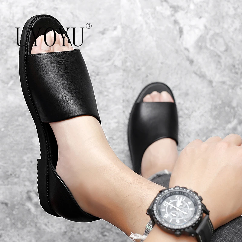New Summer Mens Sandals Soft Leather Sandals Breathable Nonslip Beach Shoes Mens Slippers Zapatos Hombre Men Beach Sandals