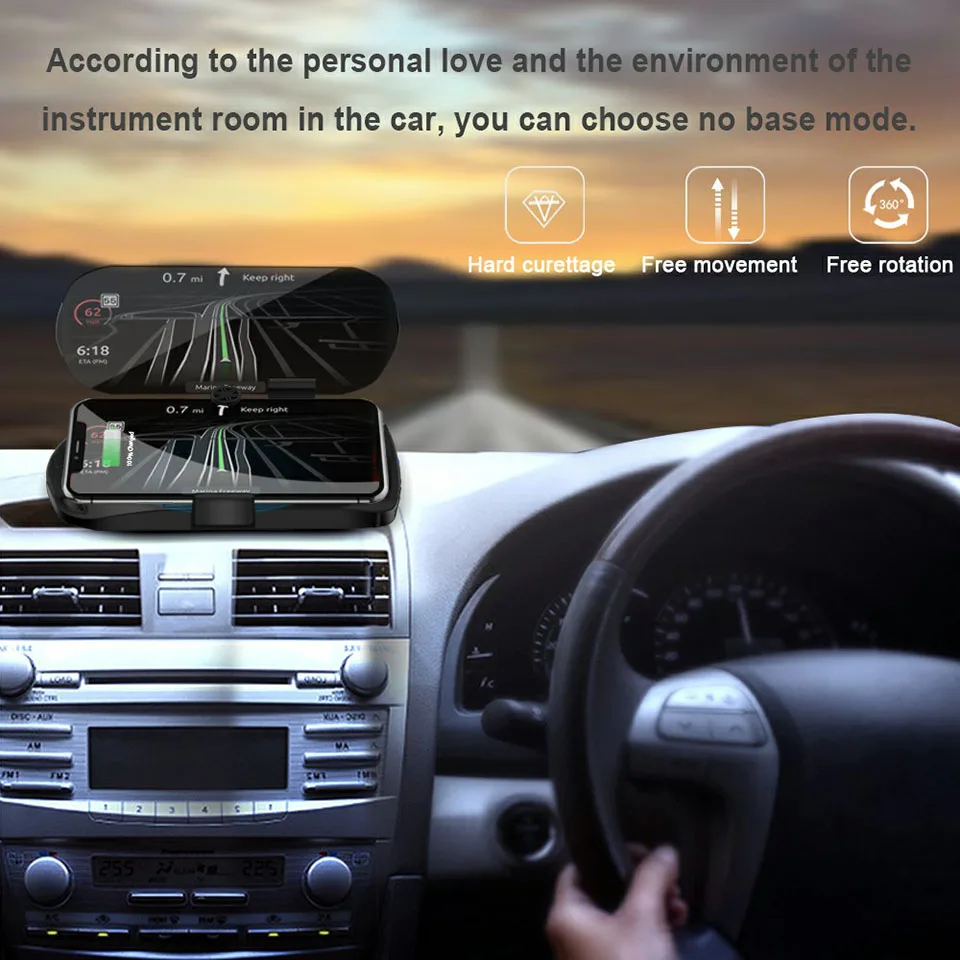 HUD держатель мобильного телефона с дисплеем на голову, беспроводное зарядное устройство, gps навигация, автомобильный скоростной проектор, автомобильный зарядный кронштейн