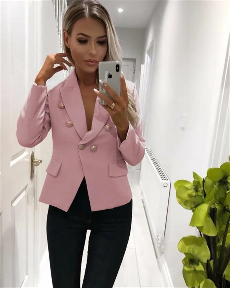 Women Blazers Winter Black Double Breasted Blazer Dress Women Elegant Warm Jacket Office Korean Long Sleeve Blazer Jacket