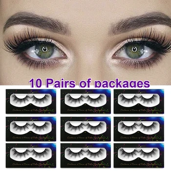 

10 Pairs Thick False Eyelashes Black Curl Terrier Cross Natural Eye Lashes Charming Makeup Multilayer Handmade Fake Eyelash