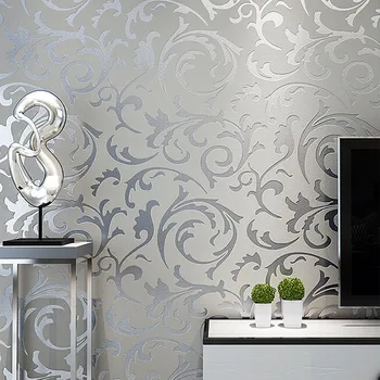 

Embossed Wallpaper Roll Home Decor Living Room Bedroom Wall Coverings Silver Floral Luxury Wall PaperGrey 3D Victorian Damask
