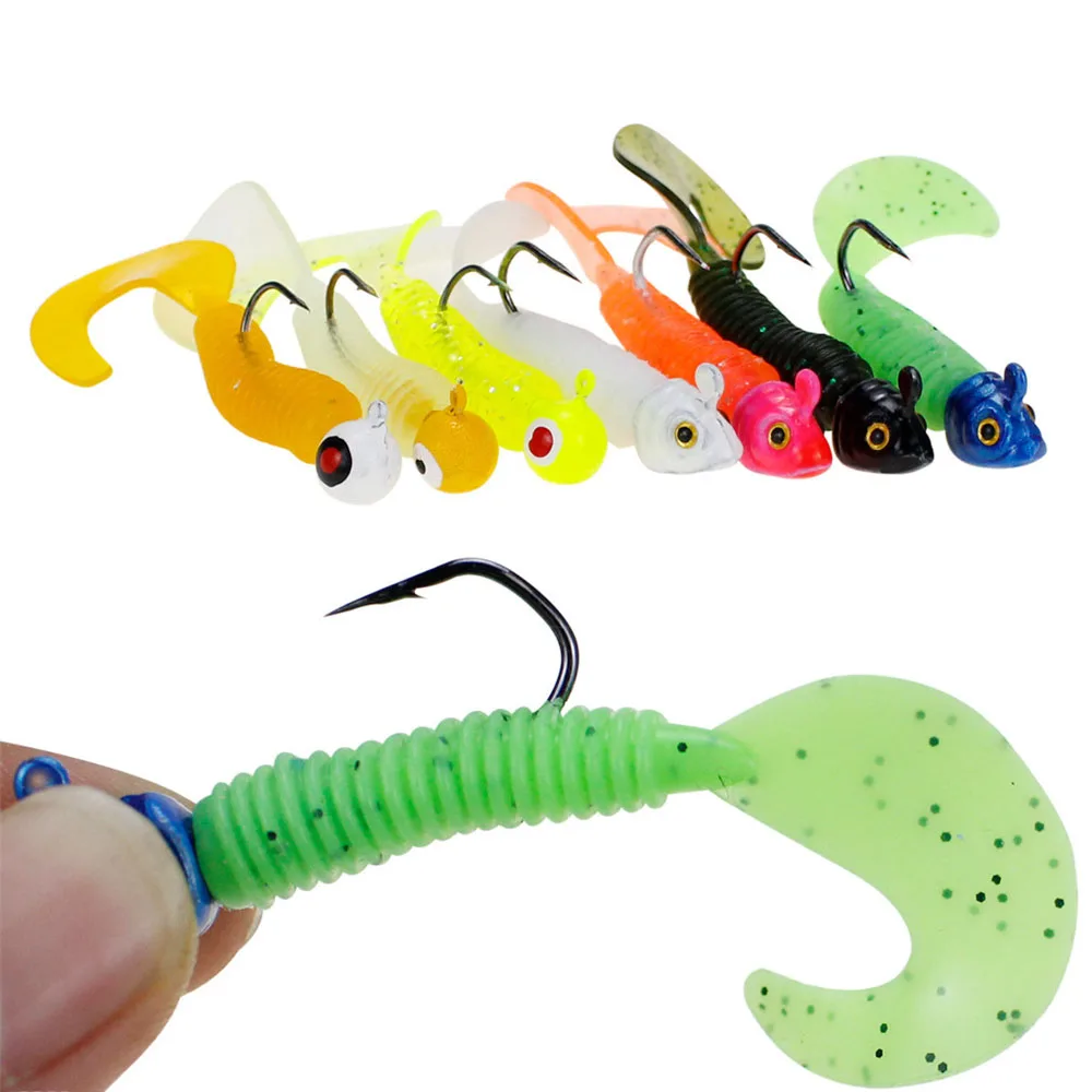 17 Pcs/Box Fishing Lures Kit Jig Head Soft Lures Inshore Fishing Baits  Flexible Vinyle Artificial Lures Worm Hook Small Swimbait