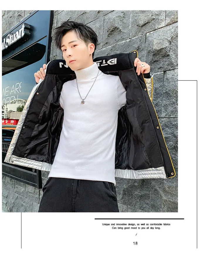 Winter New Style Men Bright Surface Cotton-padded Clothes Men'S Wear Teenager Trend Cool Mixed Colors Hooded Cotton Coat Student