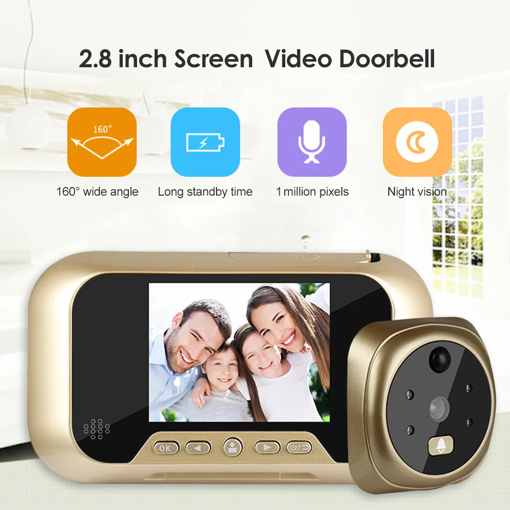 Timbre Digital con pantalla LCD a Color de 2,8 pulgadas, Zoom 3X, 1MP, 160 grados, mirilla electrónica, visor de cámara de puerta