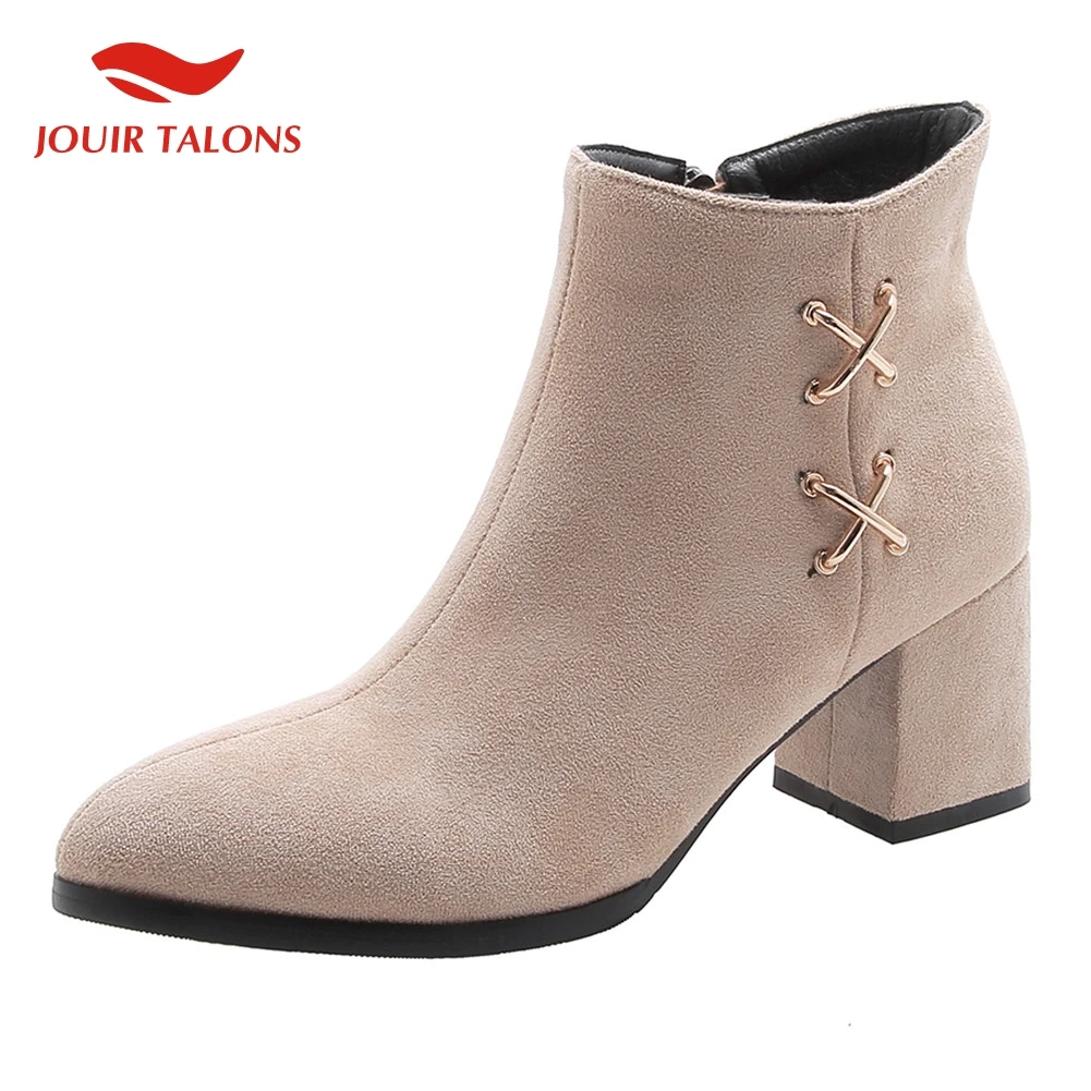 

JOUIR 2019 Dropship New Arrivals Large Size 31-43 Chunky Heels Zip Up Ankle Boots Women Shoes hot sale Concise Shoes Woman Boots