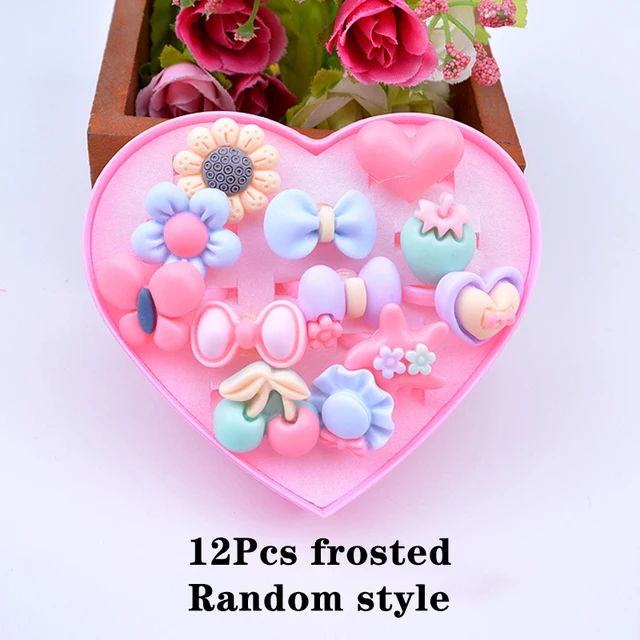 12/24/36Pcs Kids Girls Makeup Jewelry DIY Rings Toy Flower Cartoon Crystal Jewelry Children Princess Rings Decor Girl Gift 4