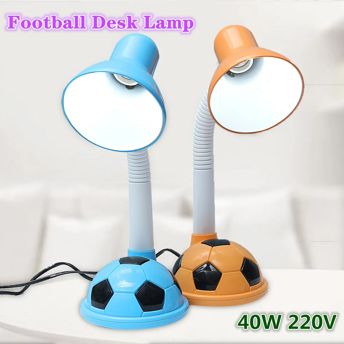 

220V 40W Football Desk Lamp Light Eye Protection Flexible Hose Metal Lamp Holder Dormitory Study Bed Reading Lamp Without Bulb