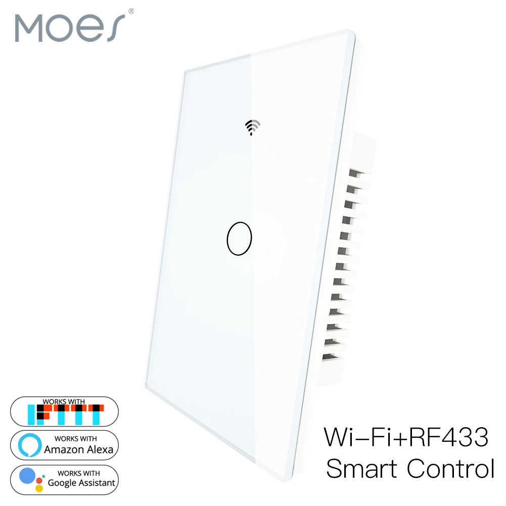 

RF433 WiFi Smart Wall Light Switch Glass Panel Smart Life Tuya APP Remote Control Works With Alexa Google Home 1 Gang