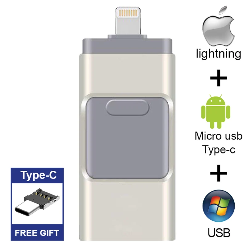 Бесплатный Тип C адаптер Флешка для iPhone/IPad сверкающий USB флэш-накопитель USB 3,0 Рамочка для фотографии 256 ГБ 128 Гб 64 ГБ 32 ГБ 16 ГБ 512 ГБ