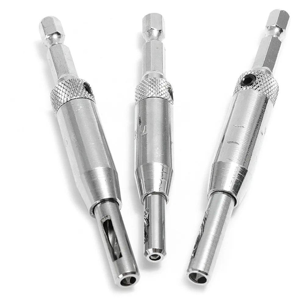 3pcs HSS Self Centering Hinge Drill Bit Pilot Holes Woodworking Reaming Tool