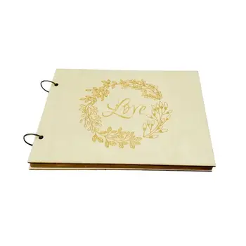 

Retro Wooden Guest Book Delicate LOVE and Garland Carved Guest Sign-in Book Message Book Guestbook Gift for Engagement Wedding