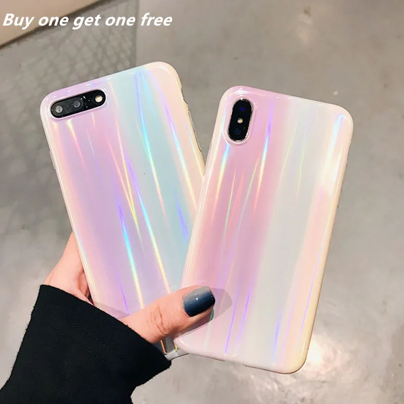 Gradient Rainbow Laser Phone Case For iPhone X XS XR Xs Max Soft IMD Silicone Colorful Cover 6 6s 7 8 Plus |