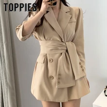Корейский стиль, женский пояс, пояс, пиджак, Женский офисный длинный костюм, осень, длинная куртка, пальто, зазубренный воротник