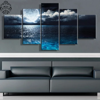 

Wall Art Painting Pictures Canvas Printed 5 Panel Cuadros Home Decor For Living Room Moonlight Modern Artwork Modular Poster
