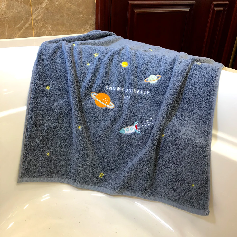 Банные полотенца с вышивкой планеты мягкие абсорбирующие из чистого хлопка для