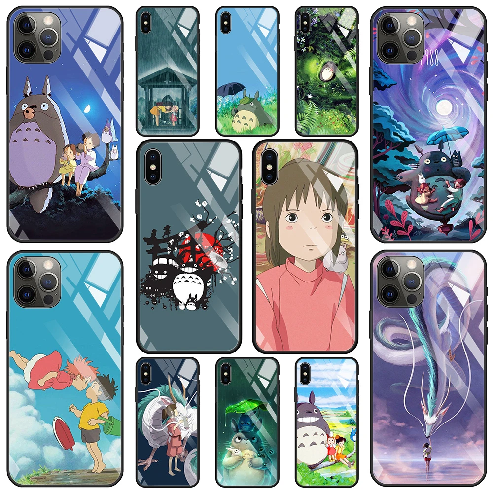 iphone 13 pro max cover Tempered Glass Case For iPhone 13 12 11 Pro Max 12Mini X XR XS Max 8 7 6s Plus SE 2020 Silicone Phone Shell Studio Ghibli Totoro iphone 13 pro max clear case