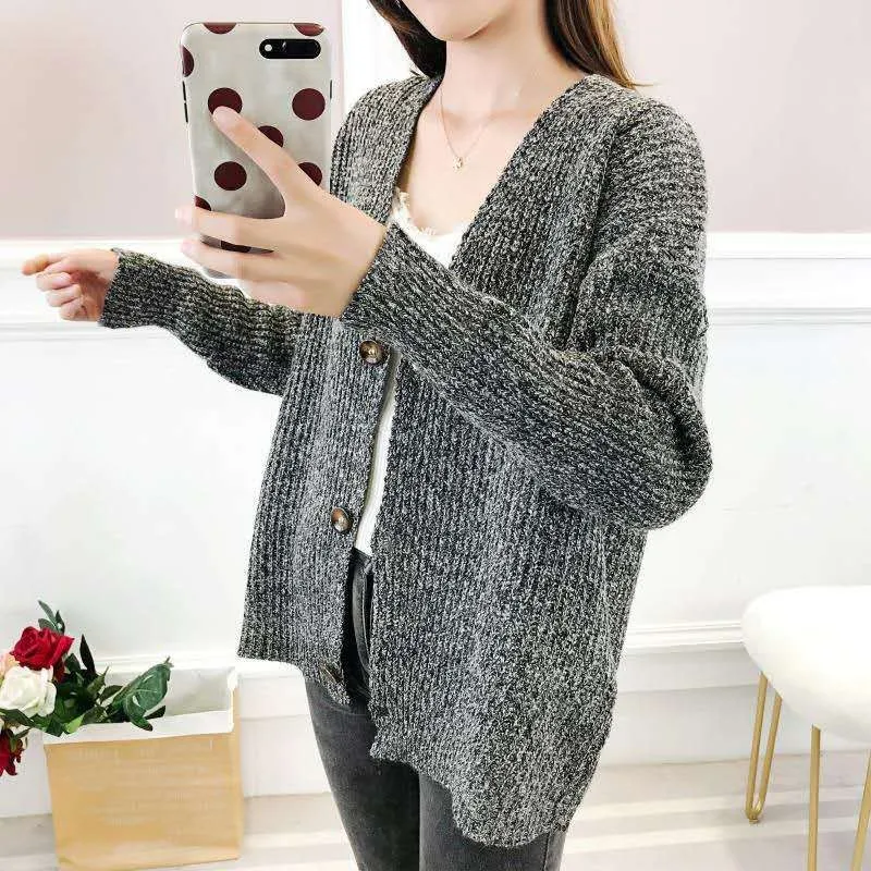 KANCOOLD Winter Women Knitted Cardigan Swearter V Neck Lantern Long Sleeve Solid Loose Thick Knitting Cardigan Female 5 Colors