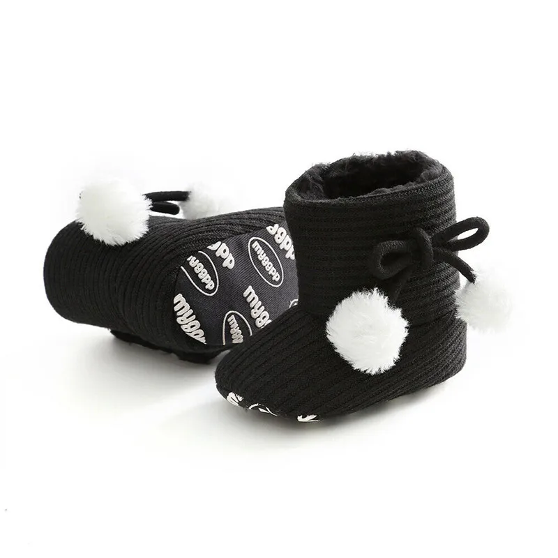 Baby Girl Boys Winter Shoes Solid Fashion Toddler First Walkers Kid Snow Shoes Baby Girl Boys Warm Faux Fur Hairball Snow Boots