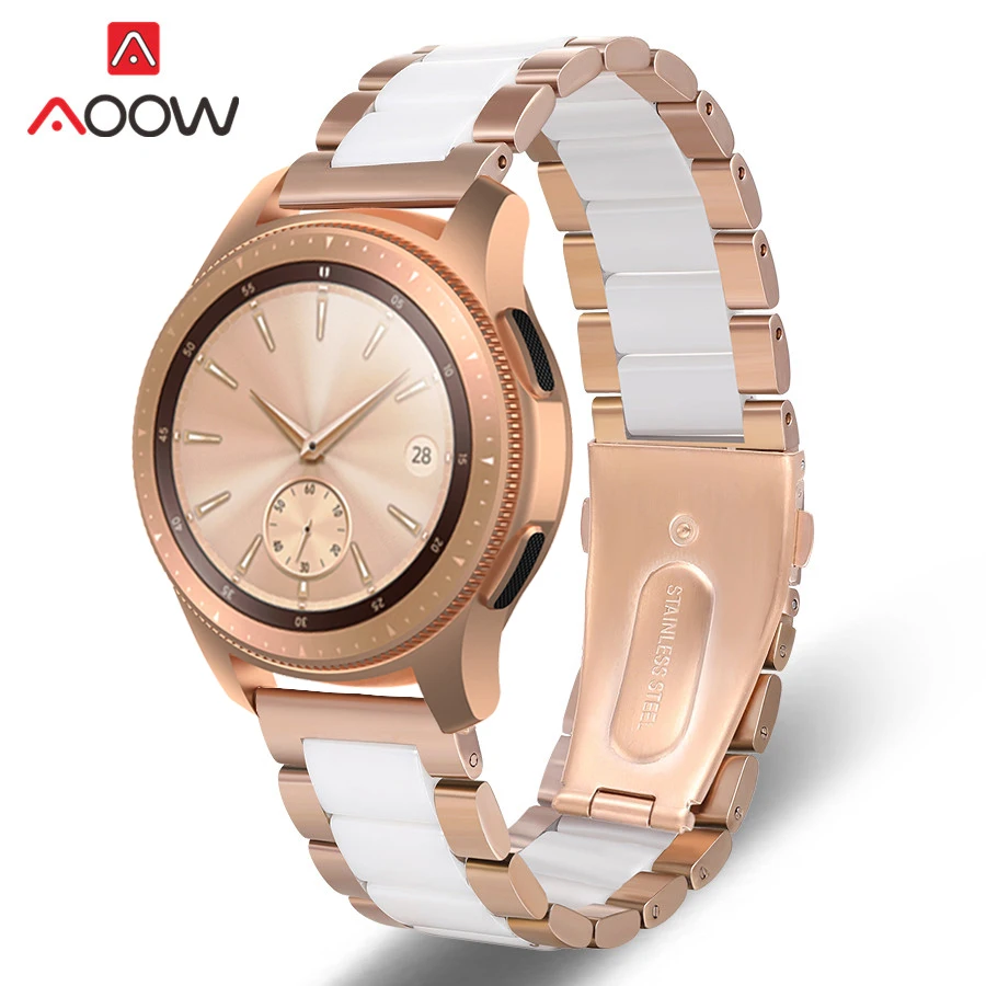 22 мм керамический ремешок для часов из нержавеющей стали для samsung Galaxy Watch 46 мм gear S3 Amazfit huawei GT Роскошный металлический ремешок из розового золота