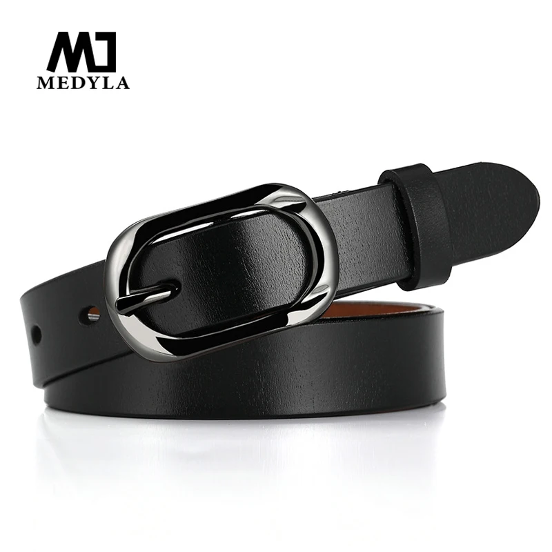 medyla Woman's Leather belt Genuine quality ladies fashion metal black buckle belt jeans wild luxury brand the women belt