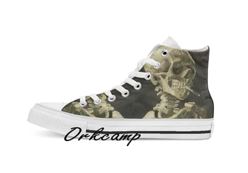 

Vincent Van Gogh smoking skeleton Custom Casual High Top lace-up Canvas shoes sneakers Drop shipping