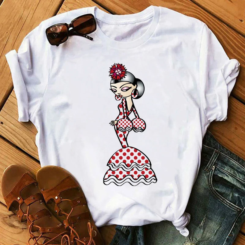 Women T Shirt Casual Cartoon Girls Printed Shirts Fashion O-neck Femme Tshirts Cute Tops Streetwear Loose Tees 3