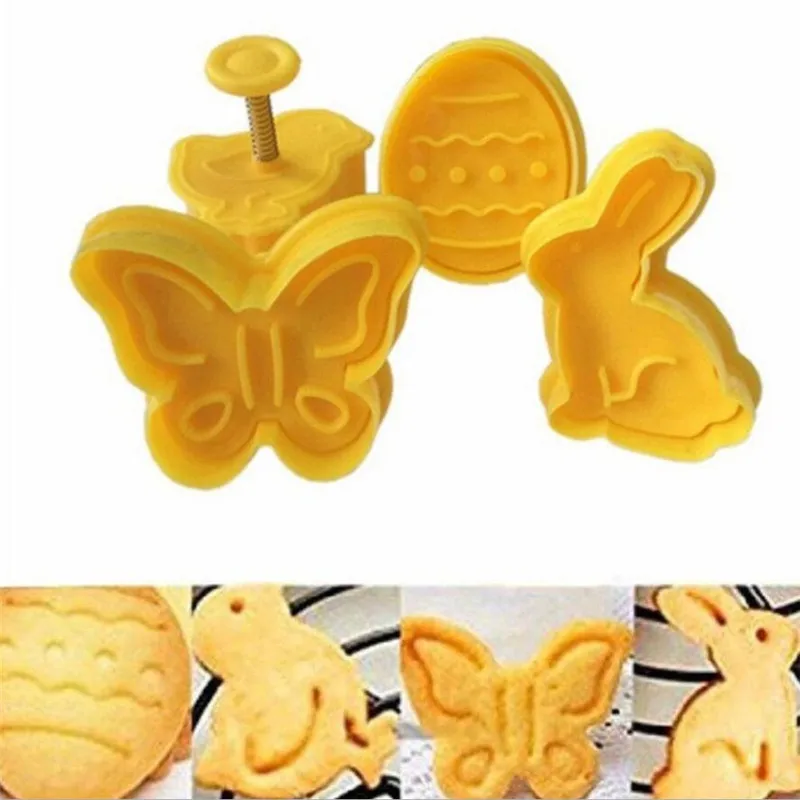 Plastic Easter Biscuit Cookie Cutter Baking Mold Kitchen Bunny Pattern Pastry Plunger 3D Die Fondant Cake Decorating Tools cookie cutter baking mold cookie mould cookie printing mold baking decorating tools 4Pcs
