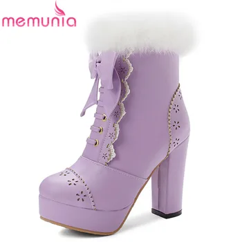 

MEMUNIA 2020 sweet winter snow boots women high heels platform shoes round toe fashion party wedding shoes ankle boots woman