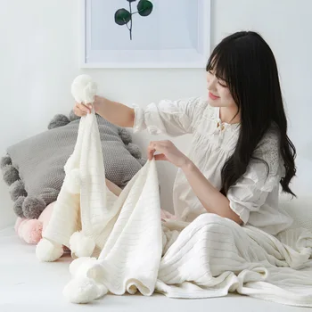 

1pc Soft Throw Blanket Soft Warm Cover Air Condition Quilt with Small Ball Decor Washed for Bed