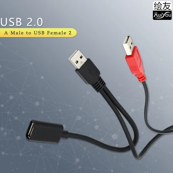 

USB 2.0 A Male to USB Female 2 Double Dual Power Supply USB Female Splitter Extension Cable HUB Charge for Printers notebook