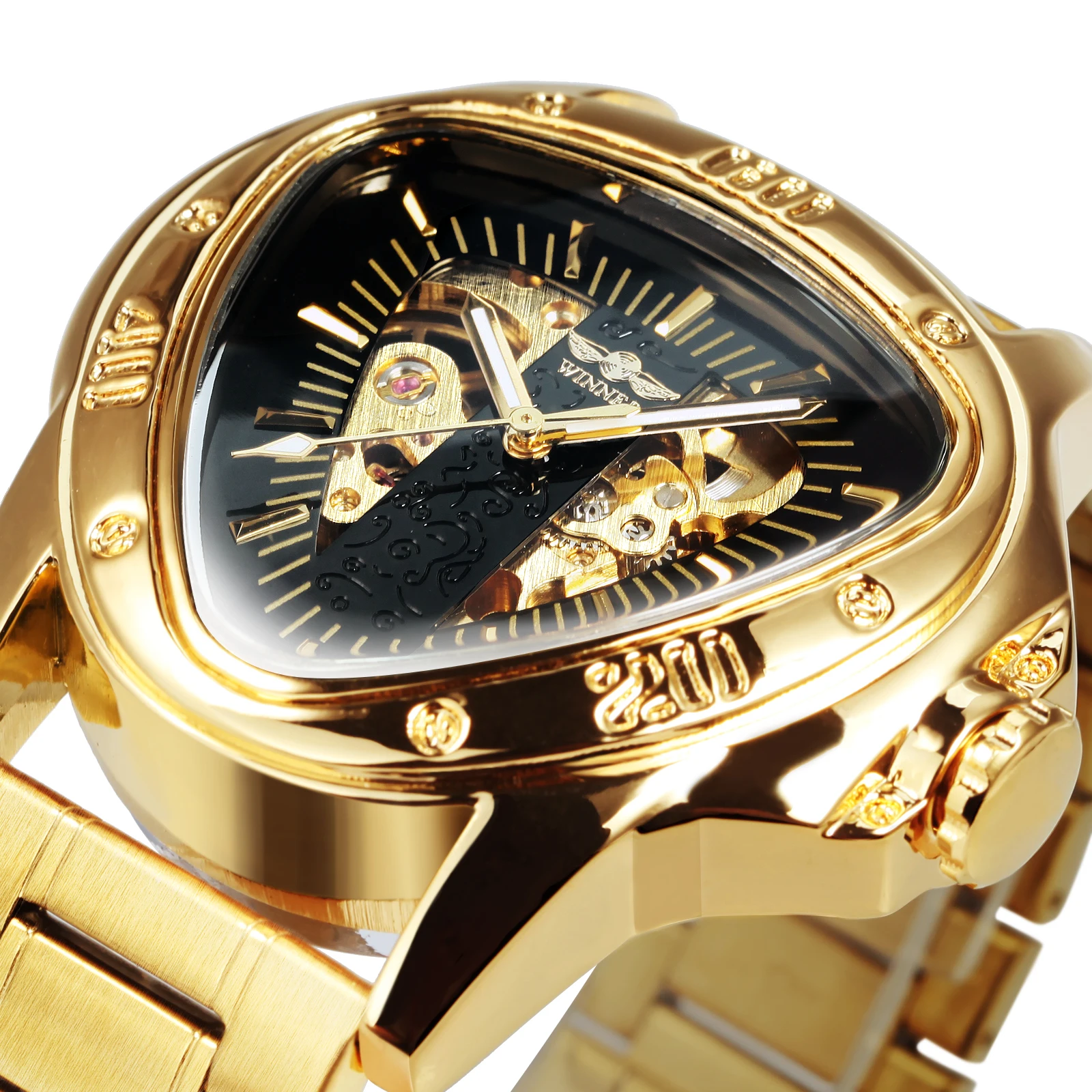 Golden Triangle Military Skeleton Watch Men Mechanical Wristwatch Irregular Automatic Stainless Steel Strap mechanical watch