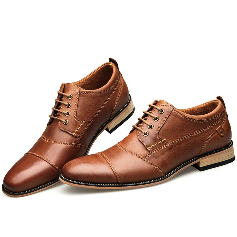 Dropshipping Men Shoes Top Quality Oxfords British Style Genuine Leather Dress Shoes Business Men Flats Formal Shoes Plus Size