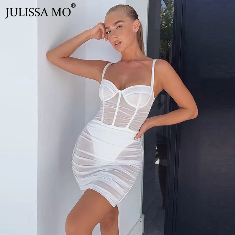 Julissa mo, черное Сетчатое сексуальное платье, женское летнее облегающее платье на бретельках без рукавов, женские вечерние платья для ночного клуба, просвечивается