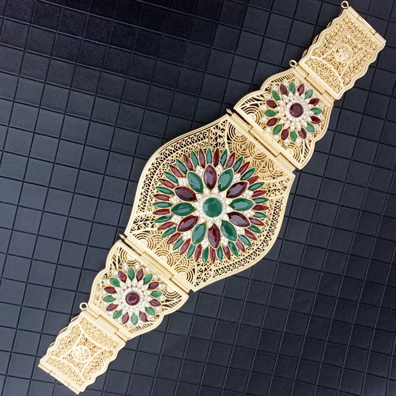 Cinturones de oro marroquí de talla grande para mujer, de cintura con diamantes de imitación, forma flor, joyería étnica para boda, caftán musulmán|Joyería corporal| - AliExpress