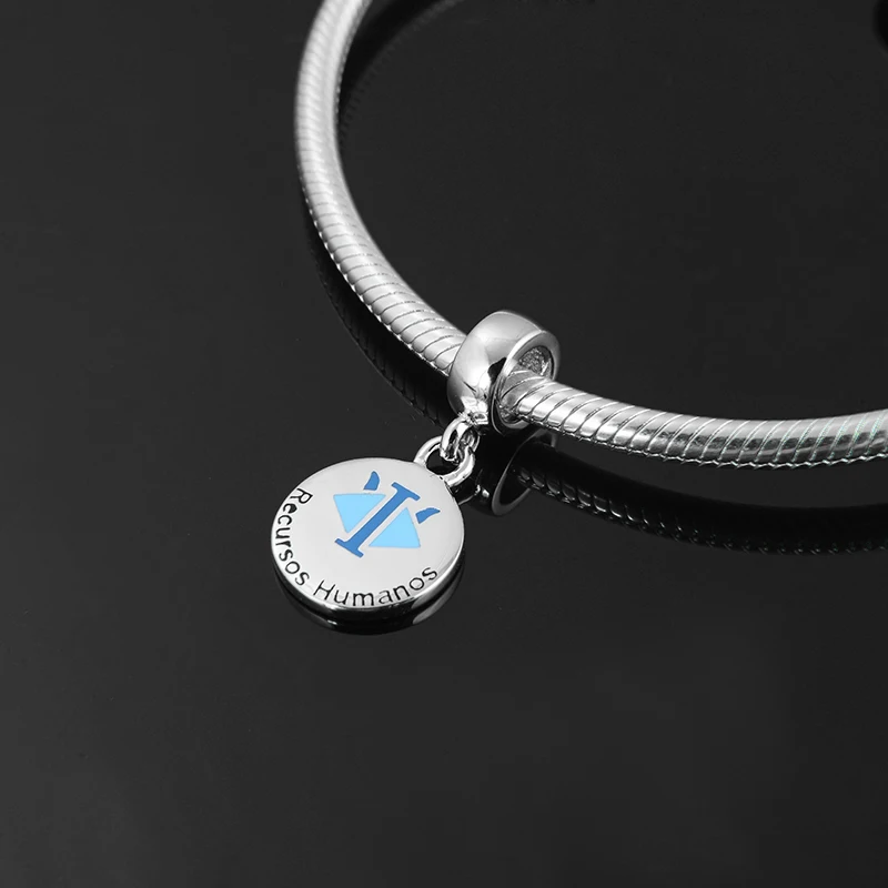 Настоящее серебро 925 проба Подвески Recursos Humanos карьера знак Женские Аксессуары Fit Pandora Подвески Браслет ювелирное изделие изготовление
