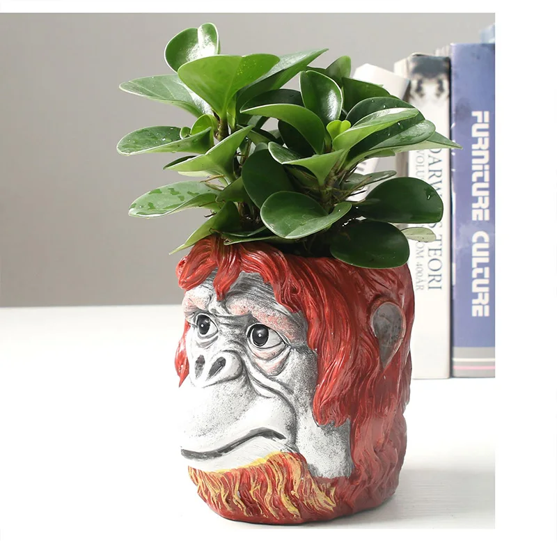 Strongwell Monkey Head Flower Pot Container Garden Apes Head Figurine Garden Planter Pot Desktop Home Decoration Birthday Gift
