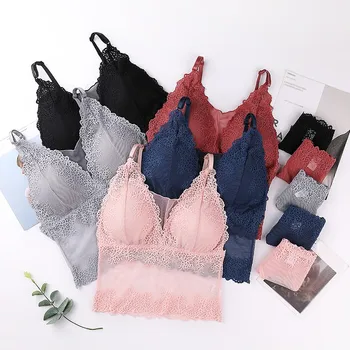 

Sexy Lace Bra Sets Seamless Embroidery Bralette Vest Tops Wireless Breathable Underwear Lingerie Set For Women sale