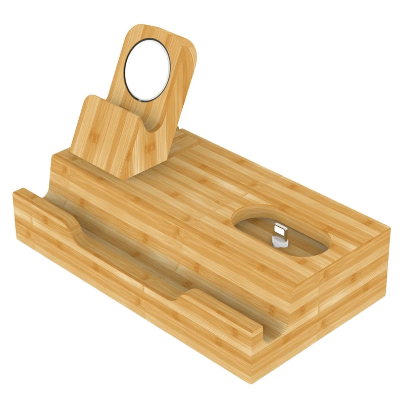

Multi-Port Bamboo Charging Stand Mobile Phone Tablet Charging Stand Applicable Watch Headset Charging Station(Eu Plug)