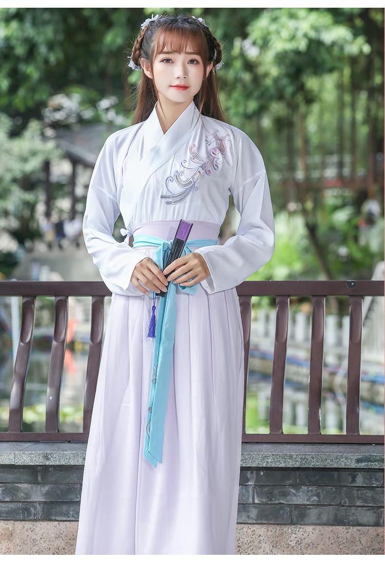 Ханьфу китайское платье Стильное женское элегантное Hanfu Китайская древняя традиционная одежда народные танцевальные костюмы сценическая одежда DN4134