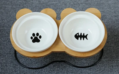 black fish paw Модная Высококачественная миска для домашних животных, различные Мультяшные узоры, полка из нержавеющей стали, керамическая миска для кормления и питья, миски для собак и кошек - Цвет: black fish paw